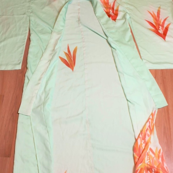 Tsukesage Silk Kimono Robe BEAUTIFUL DETAIL HANDMADE Mint Aqua Seafoam LONG - Picture 9 of 11